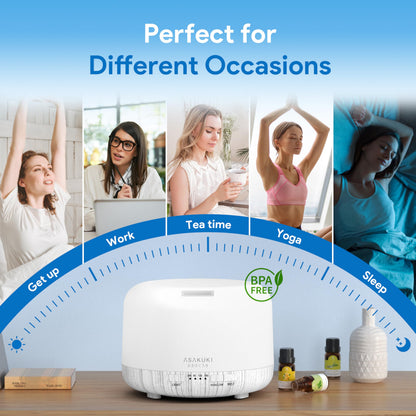 ASAKUKI 500ml Premium Essential Oil Diffuser with Remote Control | 5-in-1 Ultrasonic Humidifier (White)