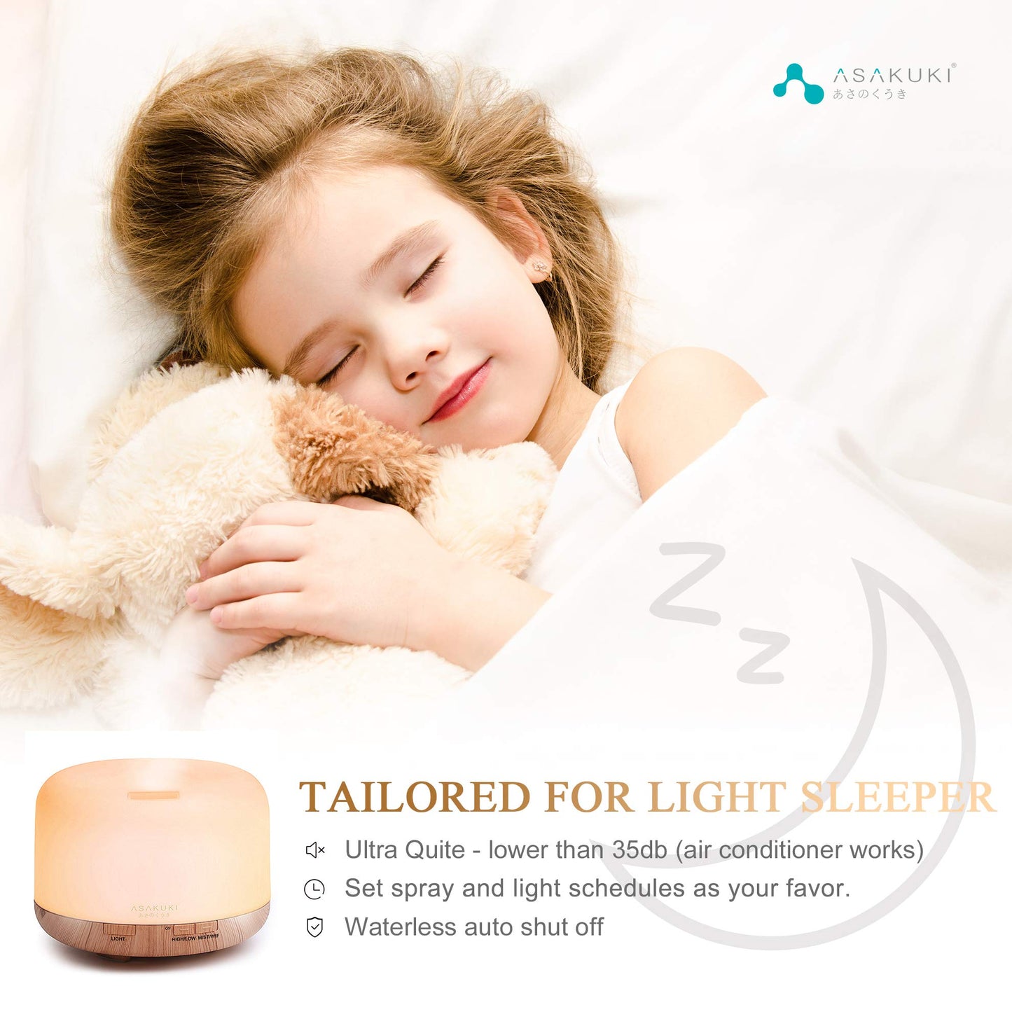 ASAKUKI Smart Wi-Fi Essential Oil Diffuser – 500ml, Alexa & App Control, Gold