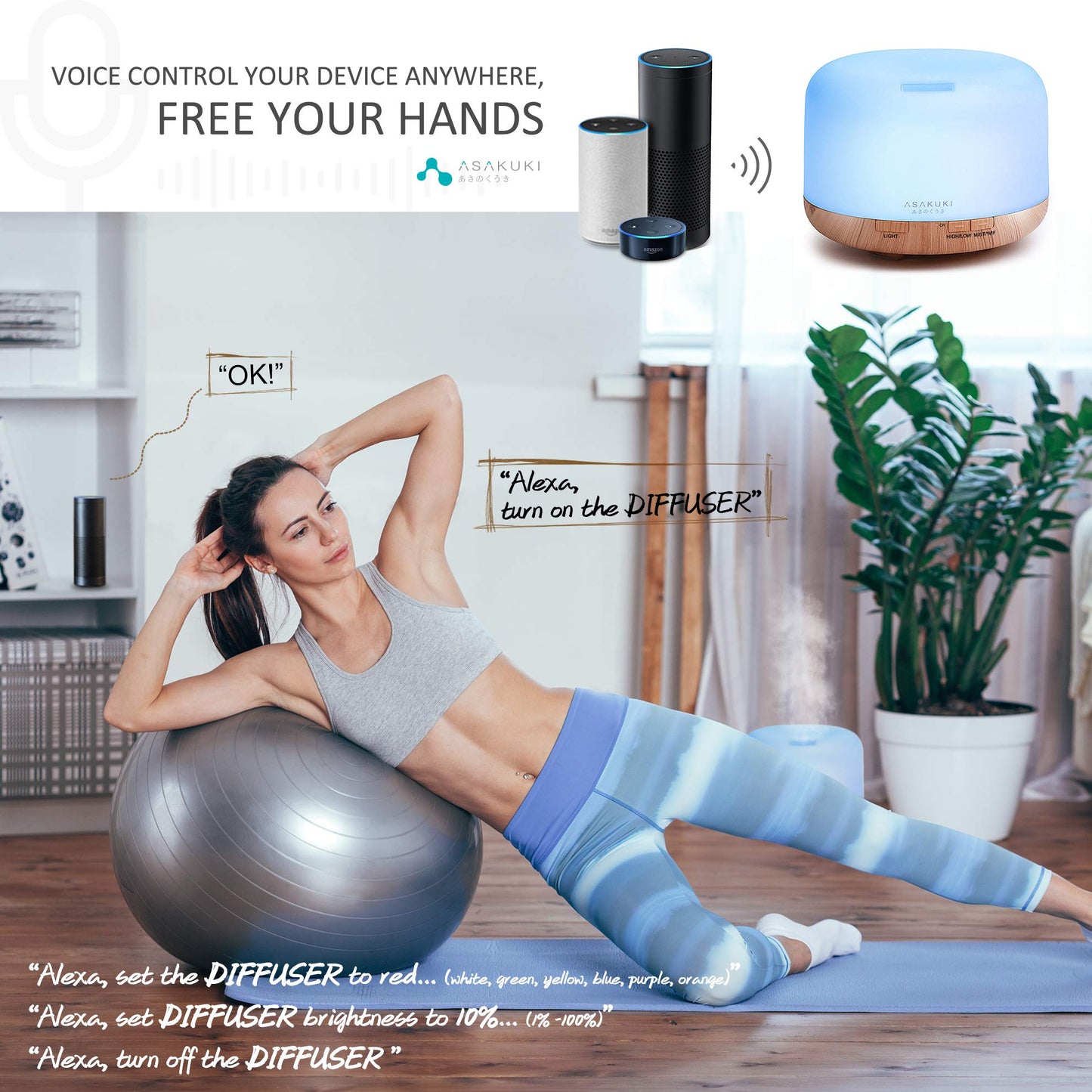 ASAKUKI Smart Wi-Fi Essential Oil Diffuser – 500ml, Alexa & App Control, Gold