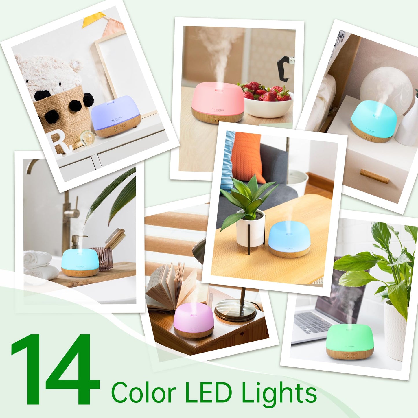 ASAKUKI 300ml Essential Oil Diffuser – Ultrasonic Humidifier with 7 Color Lights and 2 Mist Modes