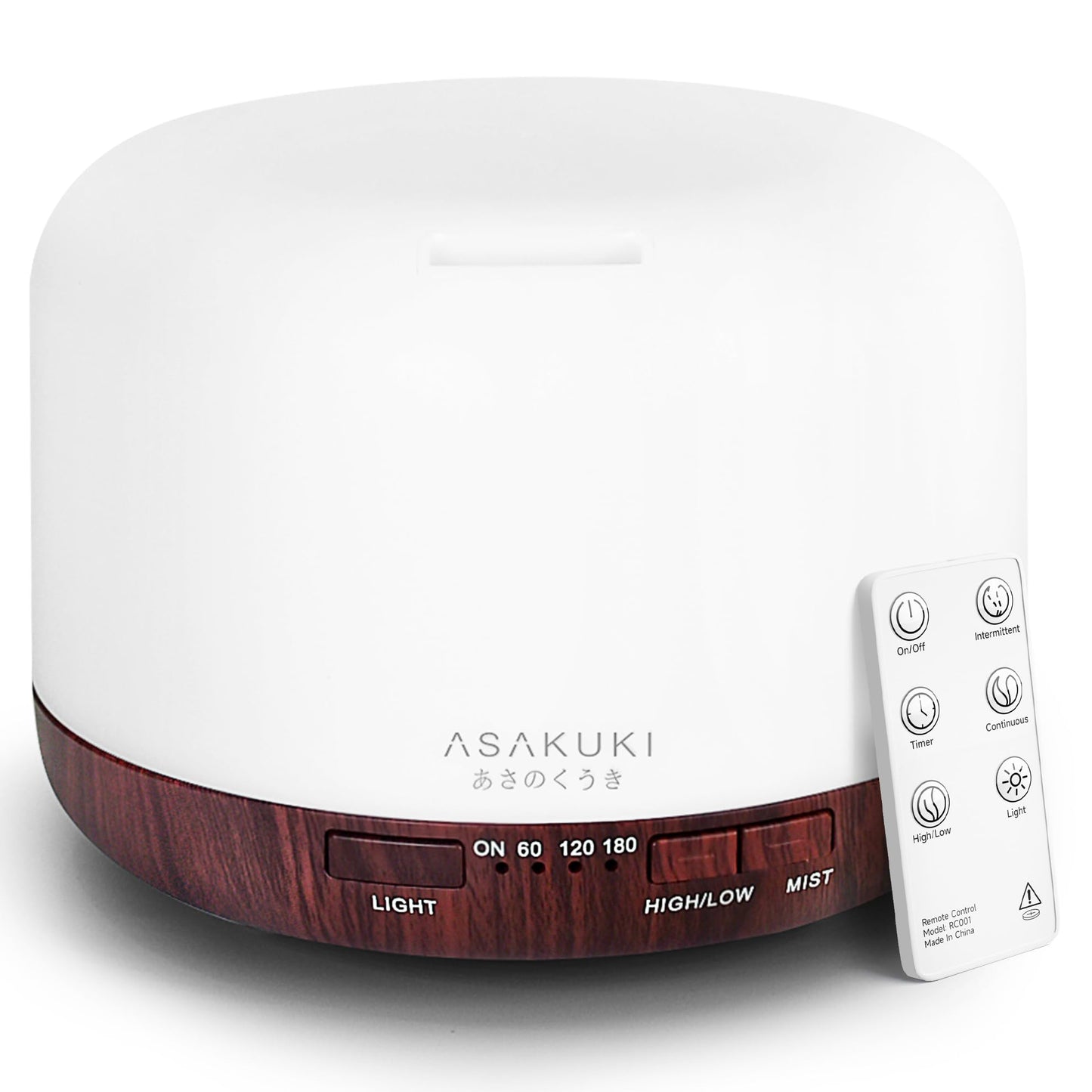 ASAKUKI 500ml Essential Oil Diffuser – Reddish-Brown, 7-Color LED, Auto-Off
