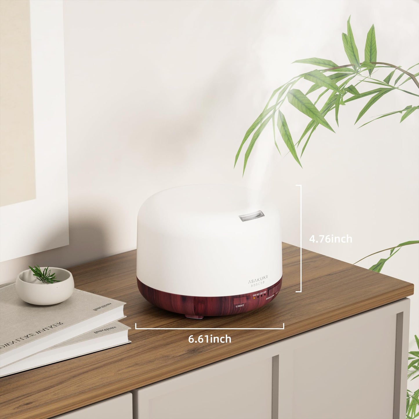 ASAKUKI 500ml Essential Oil Diffuser – Reddish-Brown, 7-Color LED, Auto-Off