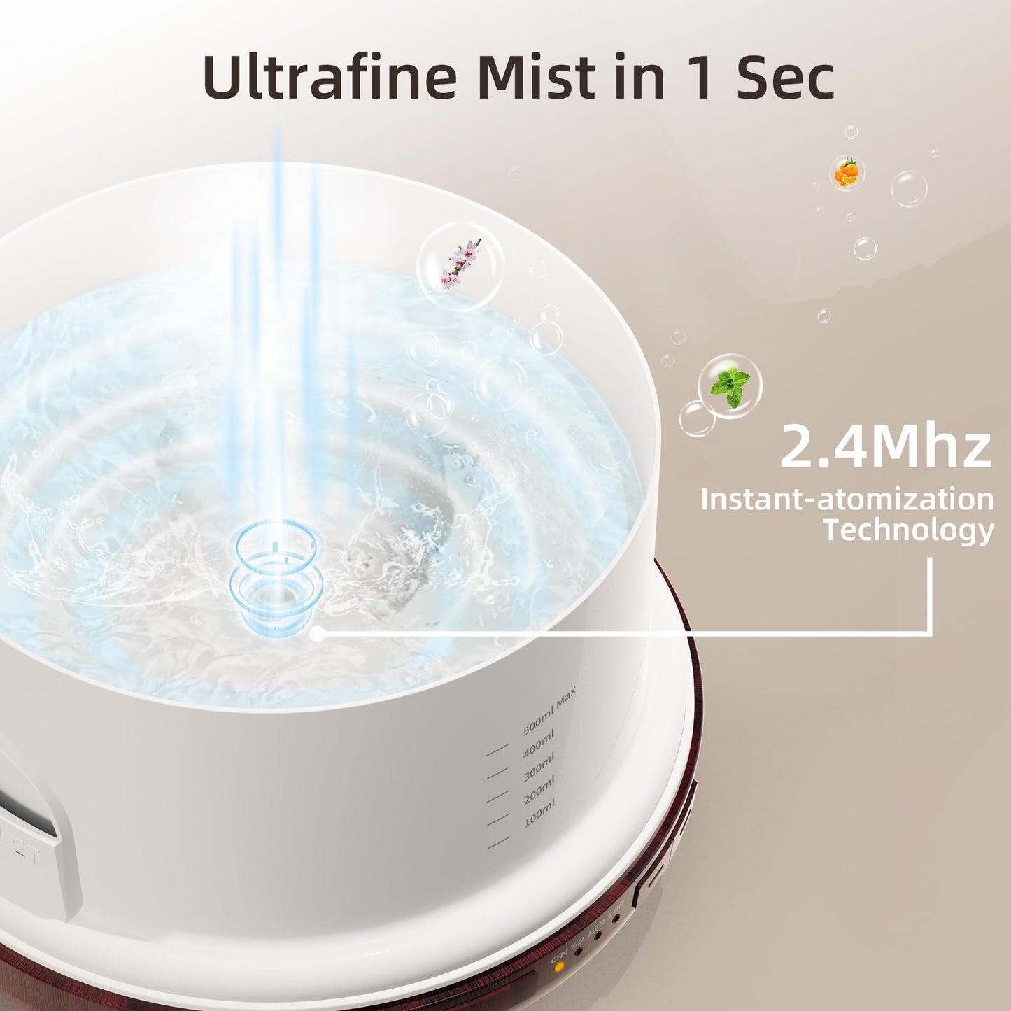 ASAKUKI 500ml Essential Oil Diffuser – Reddish-Brown, 7-Color LED, Auto-Off