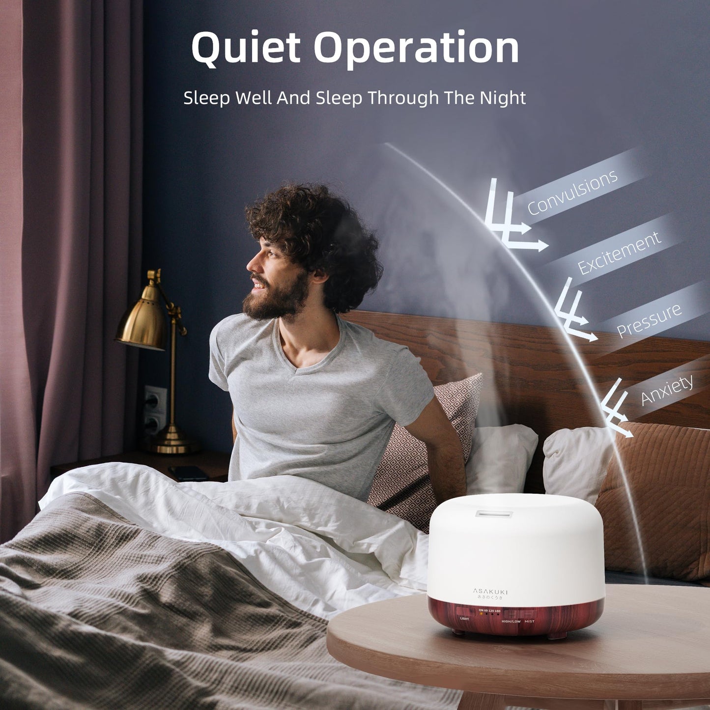 ASAKUKI 500ml Essential Oil Diffuser – Reddish-Brown, 7-Color LED, Auto-Off