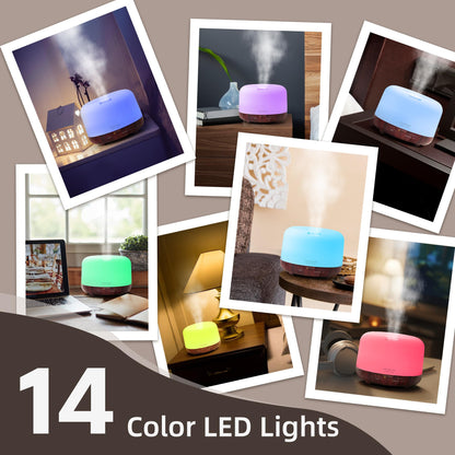 ASAKUKI 500ml Essential Oil Diffuser – Reddish-Brown, 7-Color LED, Auto-Off