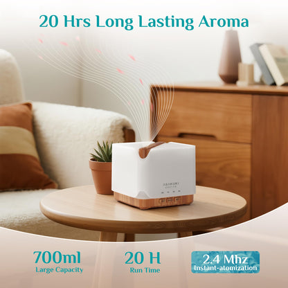 ASAKUKI Essential Oil Diffuser 700ml – Ultrasonic Humidifier with Top 6 Oils, 7 LED Colors, Timer & Auto-Off | Large Room Diffuser