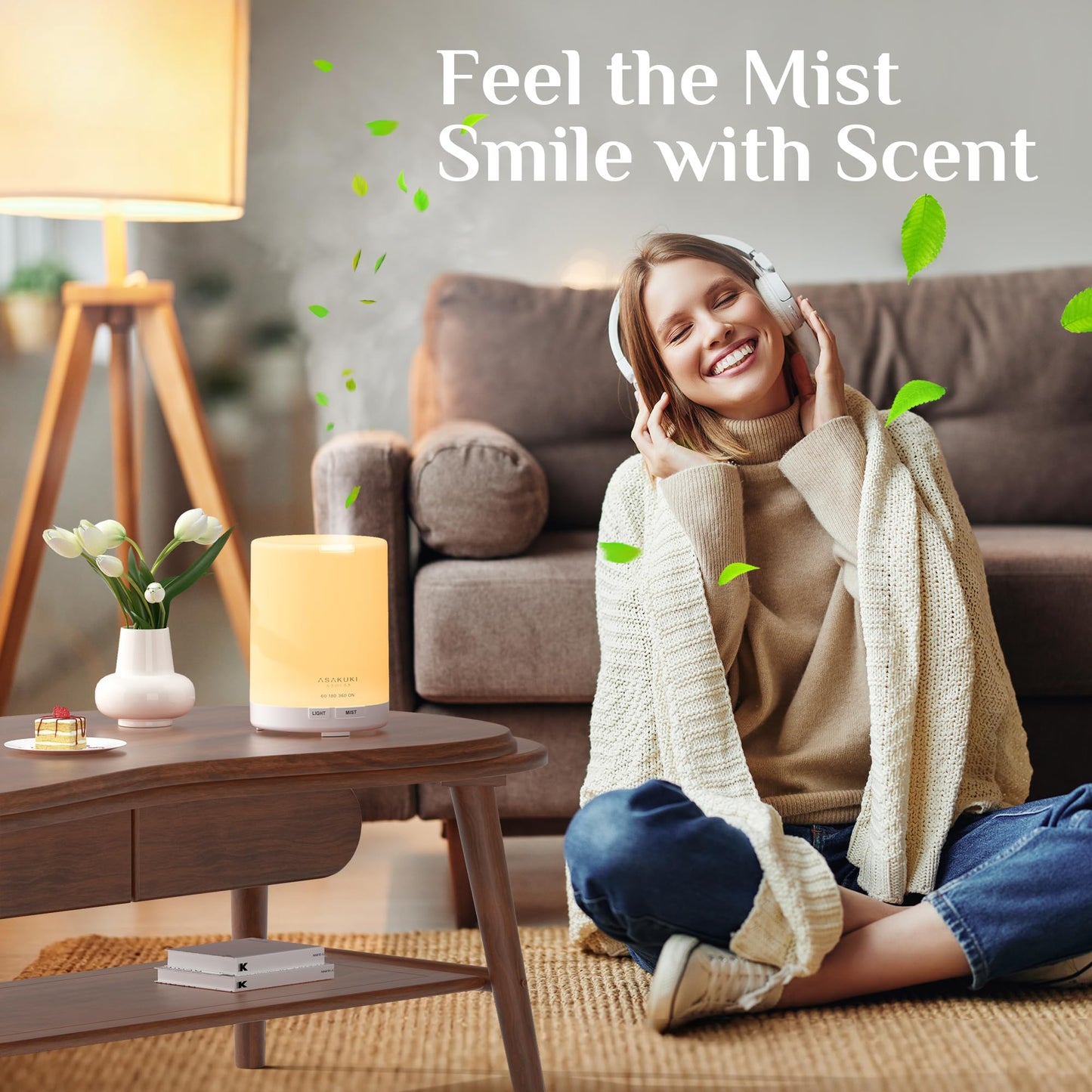 ASAKUKI Essential Oil Diffuser – 5-in-1 Quiet Humidifier (Pure White)
