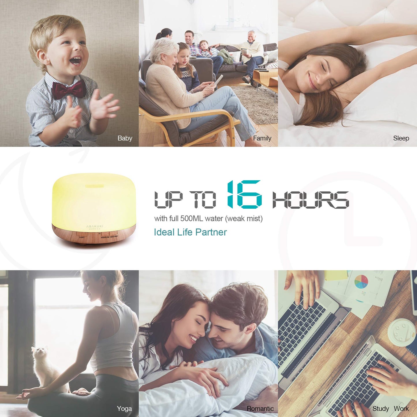 ASAKUKI Smart Wi-Fi Essential Oil Diffuser – 500ml, Alexa & App Control, Gold