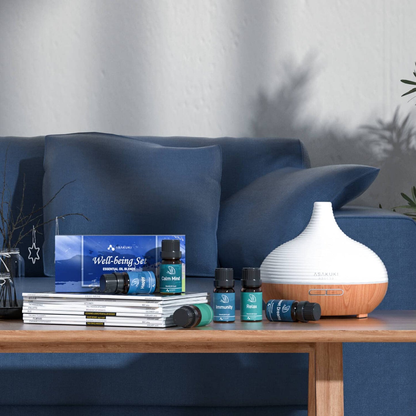 ASAKUKI Essential Oil Blends – Diffuser Oils for Home Well-Being Kit (Calm Mind, Sweet Dreams, Happy, Relax, Immunity) 6x10ml
