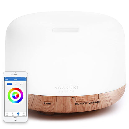ASAKUKI Smart Wi-Fi Essential Oil Diffuser – 500ml, Alexa & App Control, Gold