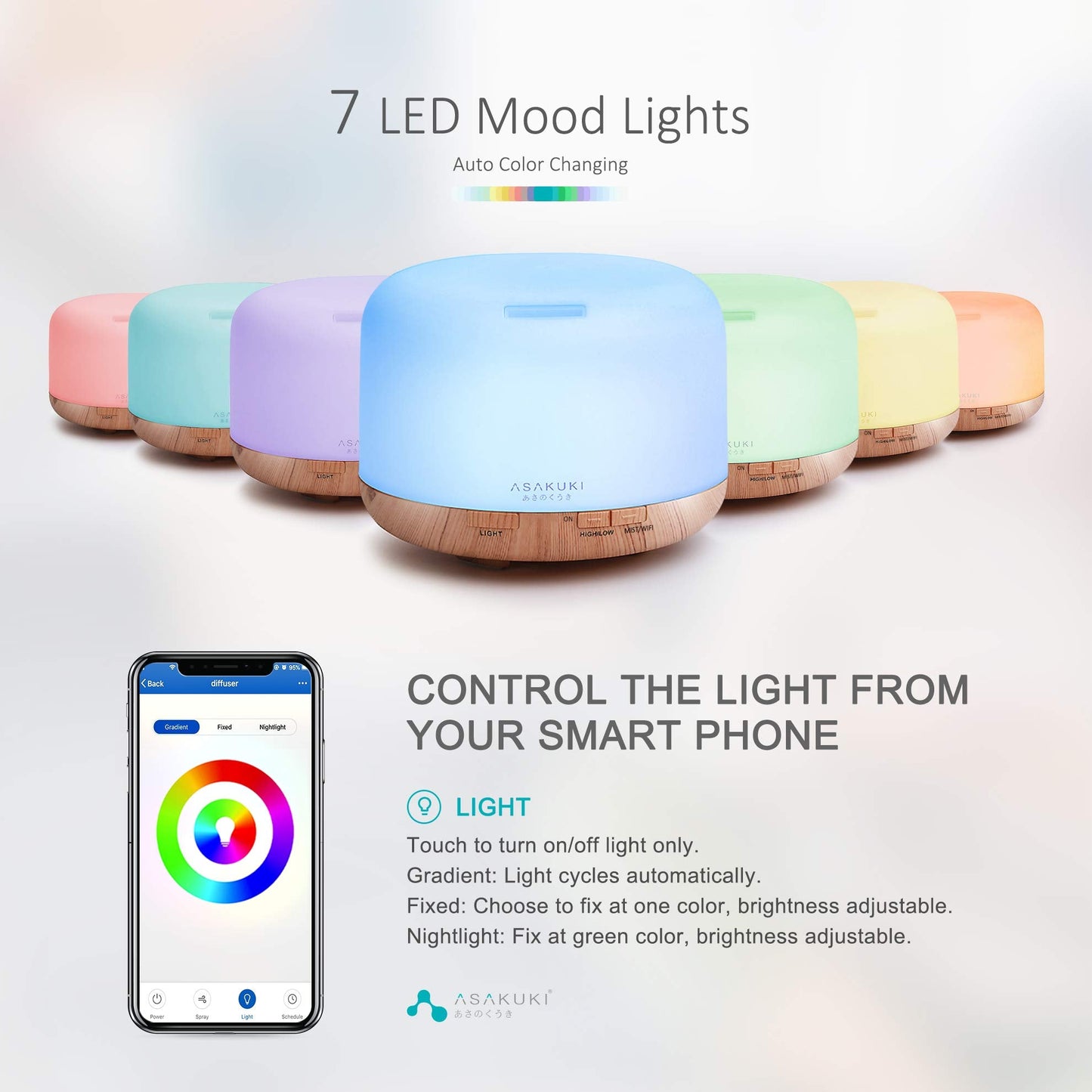 ASAKUKI Smart Wi-Fi Essential Oil Diffuser – 500ml, Alexa & App Control, Gold