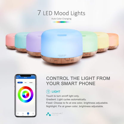 ASAKUKI Smart Wi-Fi Essential Oil Diffuser – 500ml, Alexa & App Control, Gold