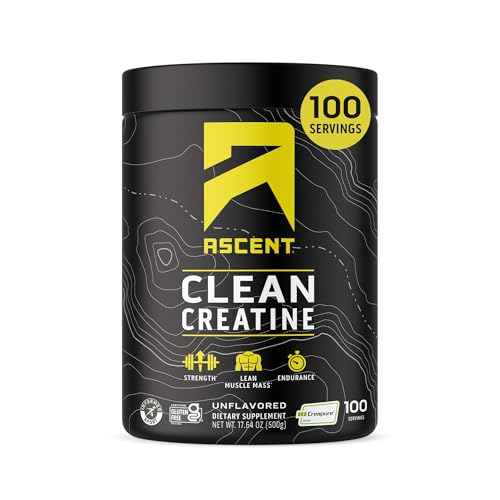 Ascent Clean Creatine Monohydrate Powder – 5G Per Serving, Creapure, Unflavored, 100 Servings BritishVita | Premium UK Vitamins & Wellness Supplements