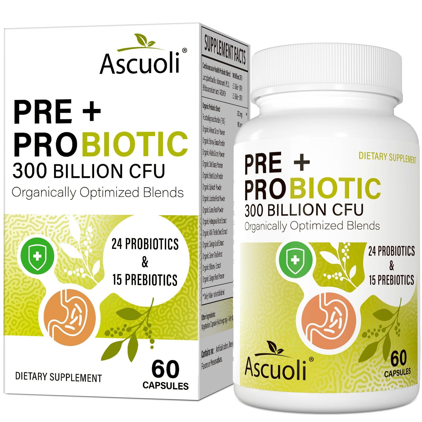 Ascuoli Probiotics for Women & Men - 300B CFU, 24 Strains, 60 Capsules