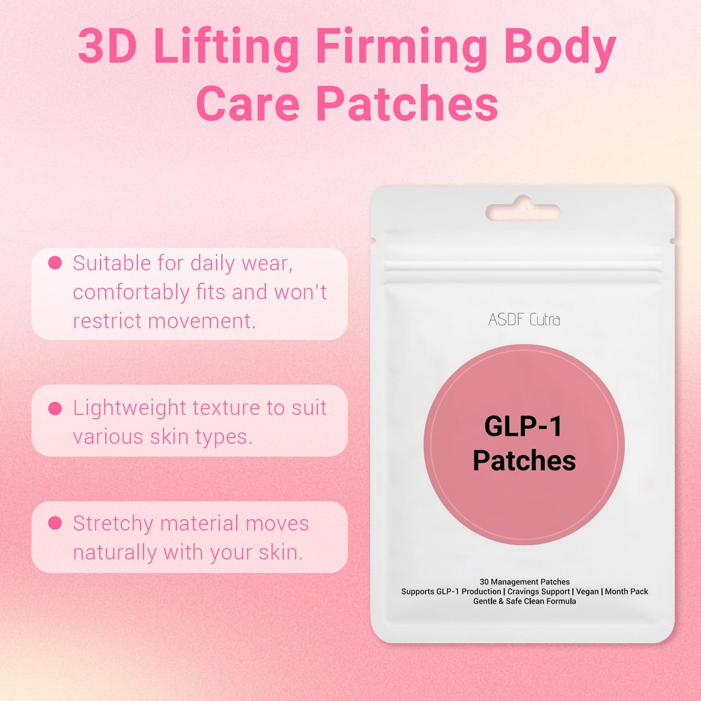 ASDF Cutra GLP-1 Patches for Women and Men – Berberine, L-Glutamine & Cinnamon | 30 Patches