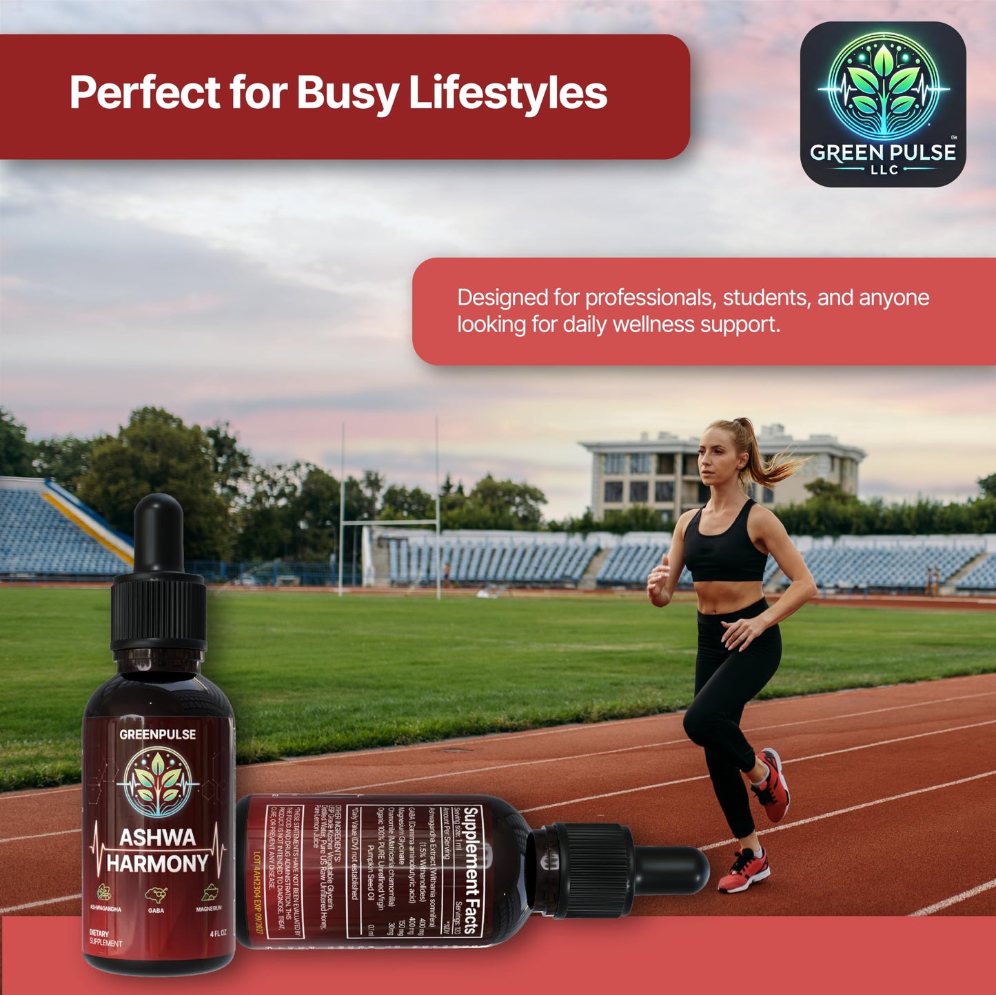 GREENPULSE Ashwa Harmony – Adaptogenic Ashwagandha, GABA & Magnesium Glycinate | 4 fl oz