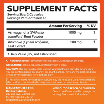 Ashwagandha 1000mg with Artichoke - Stress, Mood & Energy Support | 90 Vegan Capsules