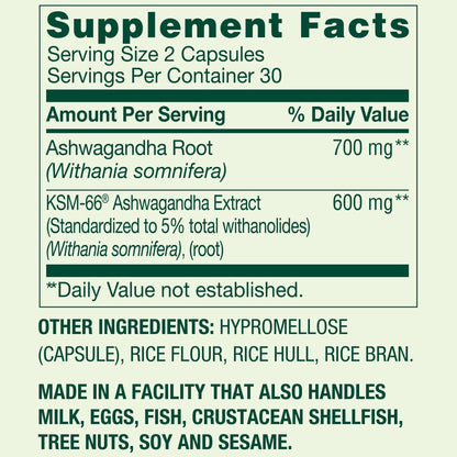 Extra Strength Ashwagandha 1300 mg – 60 Vegetarian Capsules | Stress & Mood Support