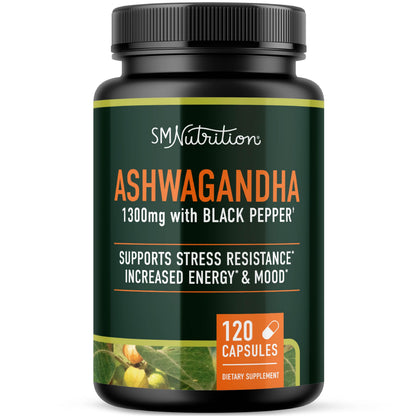 Ashwagandha 1300mg | Stress Resistance & Energy Boost | 120ct Non-GMO