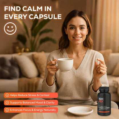 Vedic Medic Organic Ashwagandha Capsules Extra Strength 3000mg – Stress Relief, Mood & Energy Support (Vegan, Non-GMO)