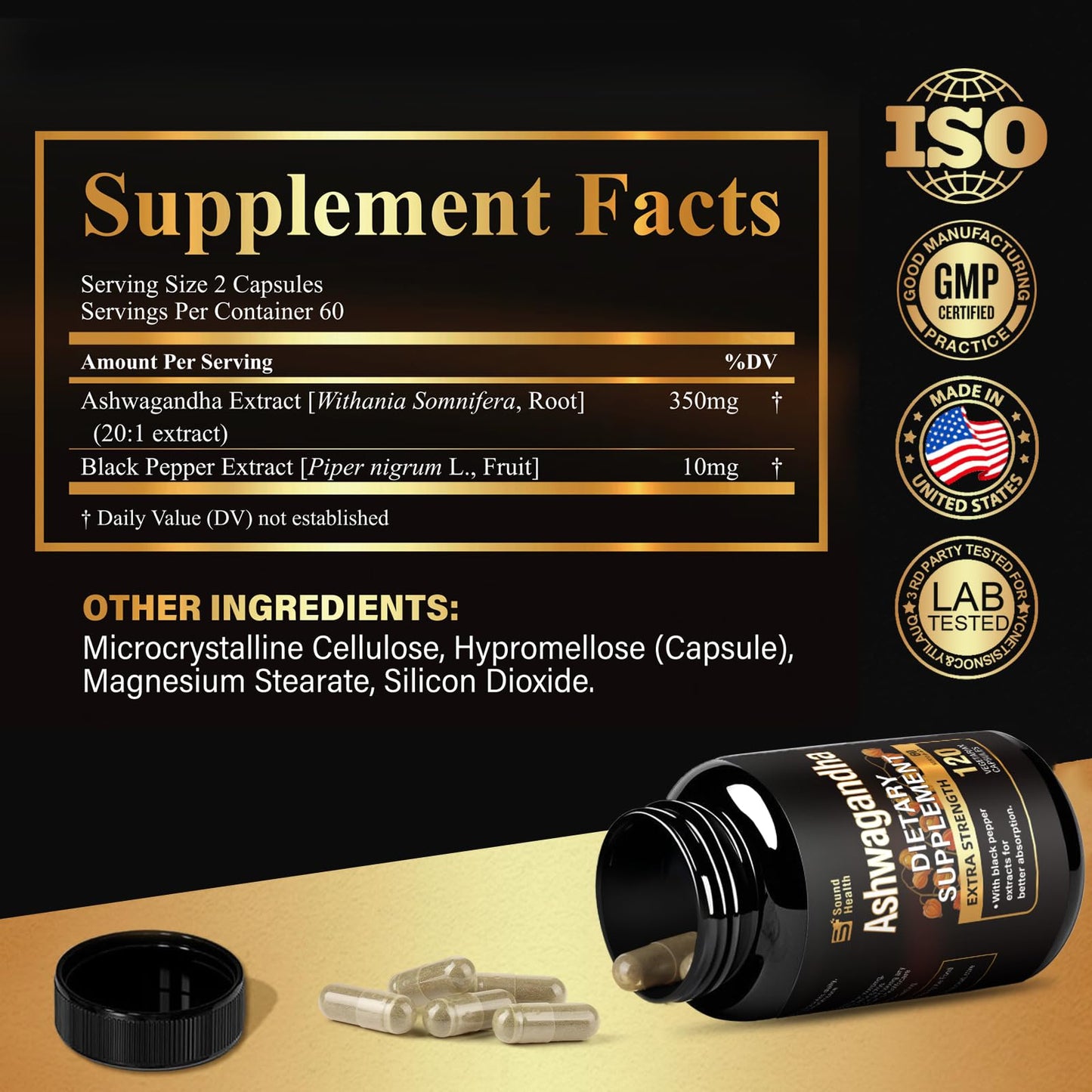 7000mg Ashwagandha 20:1 Extract Capsules – 120ct, Black Pepper, Non-GMO