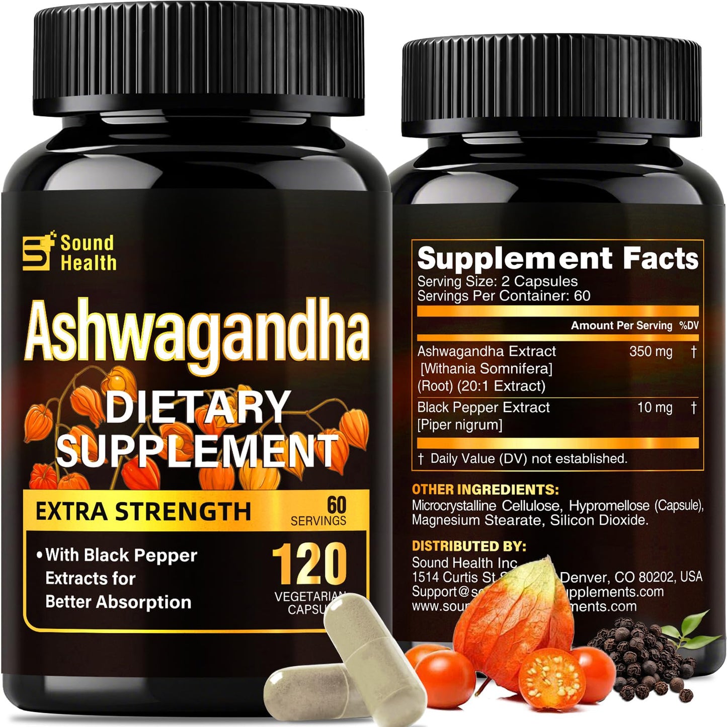 7000mg Ashwagandha 20:1 Extract Capsules – 120ct, Black Pepper, Non-GMO