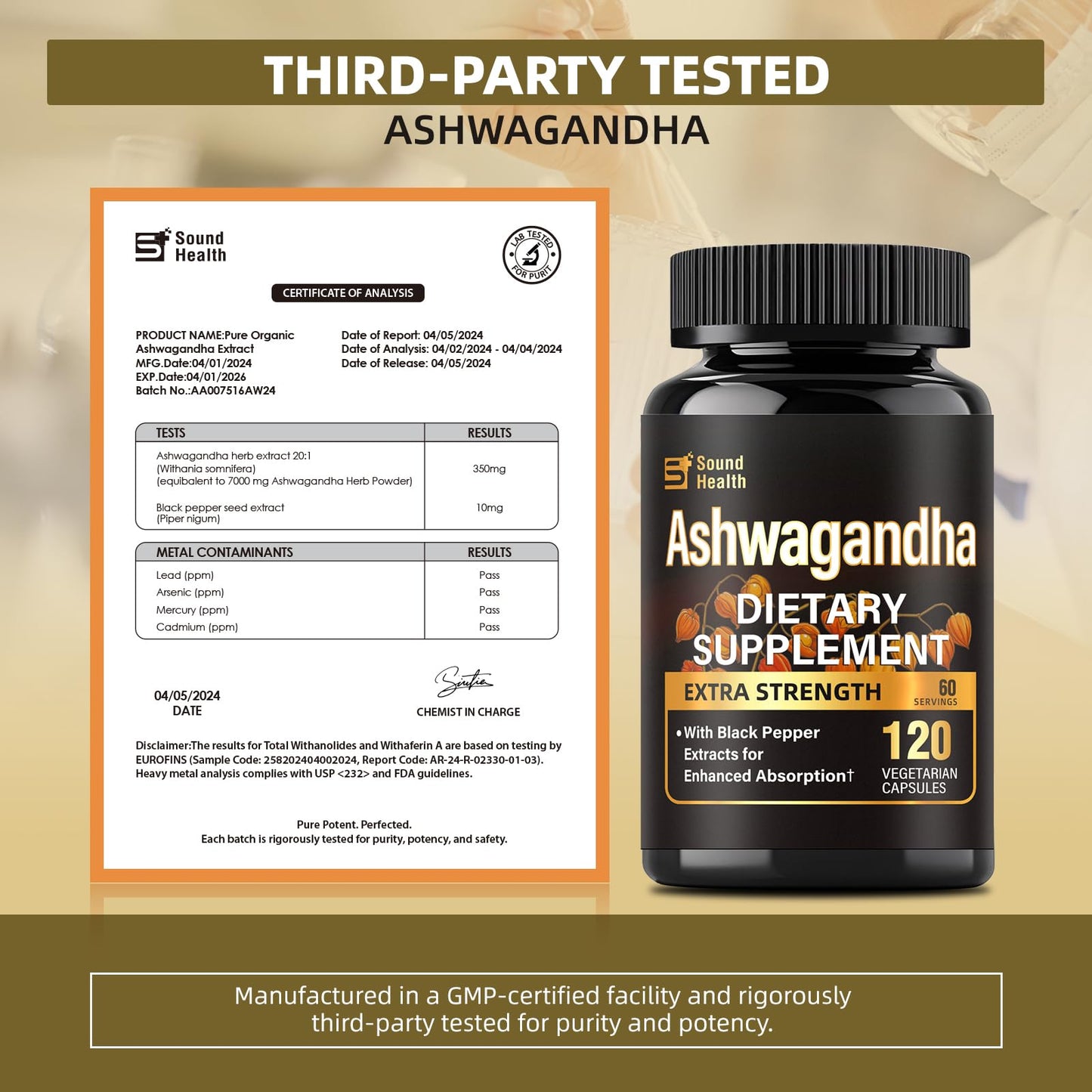 7000mg Ashwagandha 20:1 Extract Capsules – 120ct, Black Pepper, Non-GMO