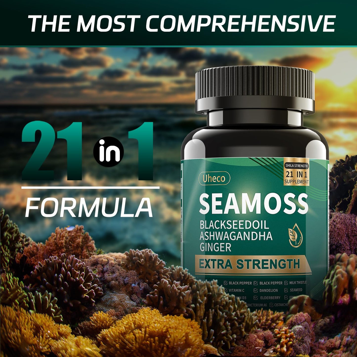 Irish Sea Moss 21-in-1 Capsules with Ashwagandha & Turmeric – 90 Count