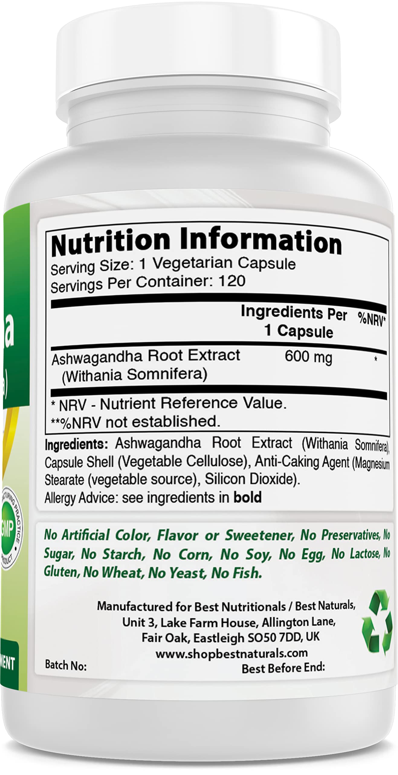 Best Naturals Ashwagandha Capsules 500 mg – Stress & Mood Support, 120 Count