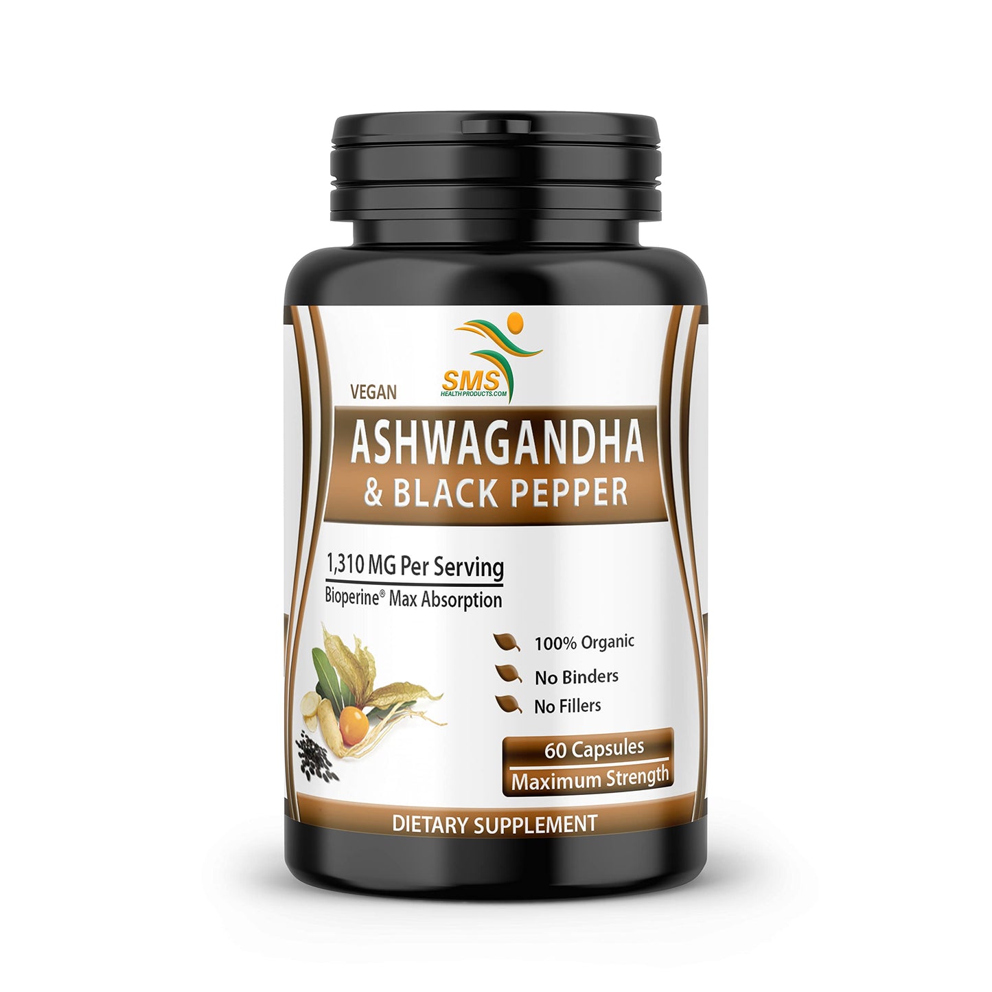 Ashwagandha Capsules with Black Pepper – Extra Strength for Stress, Focus & Mood (60 Capsules)