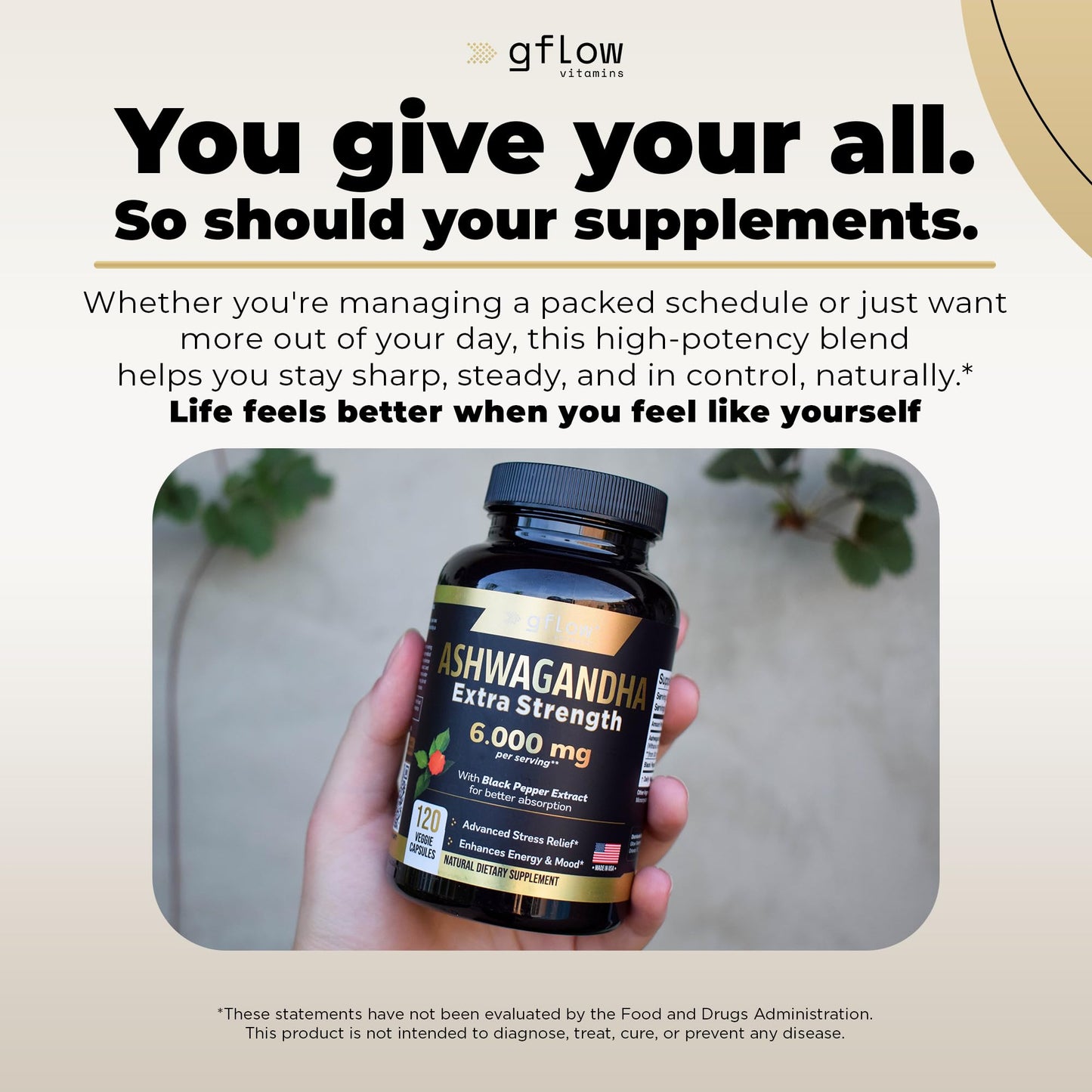 Gflow Ashwagandha 6000mg – Extra Strength for Women & Men | Sleep, Mood & Energy | Made in USA