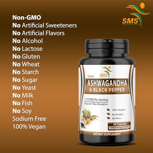 Ashwagandha Capsules with Black Pepper – Extra Strength for Stress, Focus & Mood (60 Capsules)