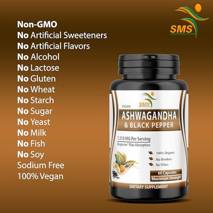 Ashwagandha Capsules with Black Pepper – Extra Strength for Stress, Focus & Mood (60 Capsules)