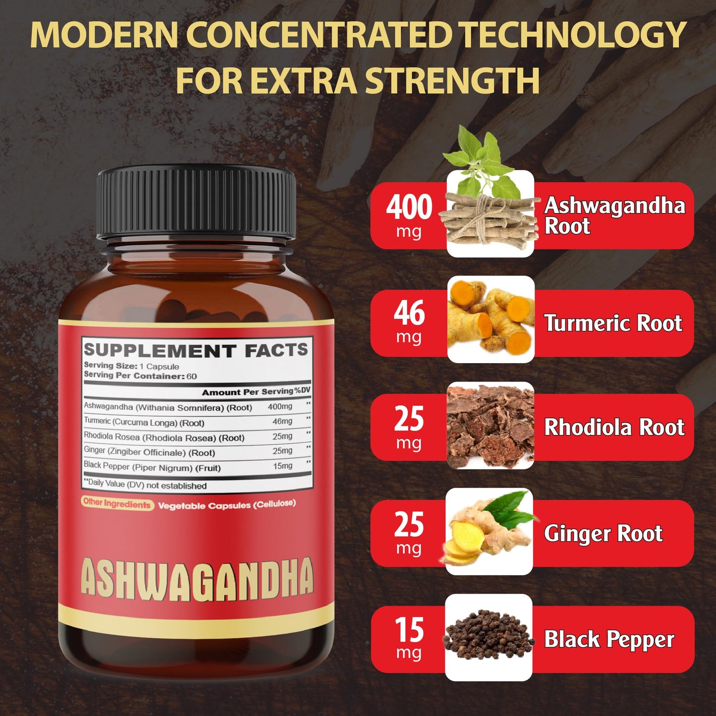 2 Packs – 60 Capsules Each: Ashwagandha 5-in-1 Formula with Turmeric, Rhodiola, Ginger & Black Pepper | 4 Month Supply