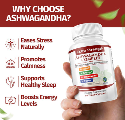 100% Natural Shoden Ashwagandha Complex Supplement - Ultra High Potency 35:1 Concentrated Root Extract for Sleep & Energy Support - Vegan, Non-GMO - 60 Ashwagandha Capsules