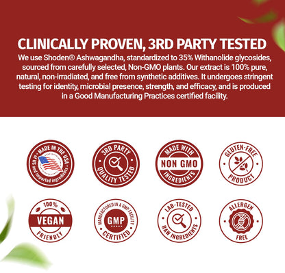 100% Natural Shoden Ashwagandha Complex Supplement - Ultra High Potency 35:1 Concentrated Root Extract for Sleep & Energy Support - Vegan, Non-GMO - 60 Ashwagandha Capsules
