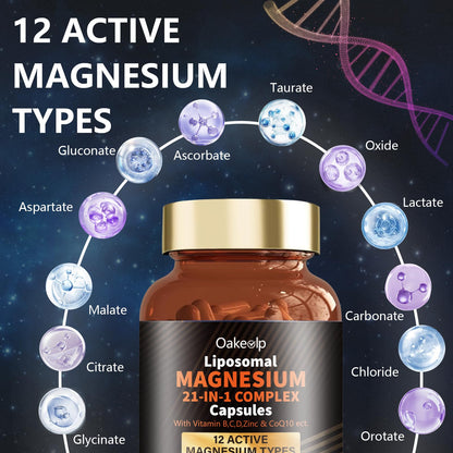 21-in-1 Liposomal Magnesium Complex 1400mg | 12 Forms + D3, B6, B12, Ashwagandha & CoQ10