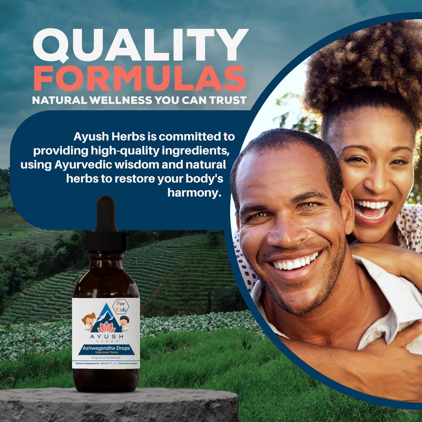 Ayush Herbs Ashwagandha Drops for Kids & Adults – Alcohol-Free Lemon Flavor, 2 oz (80 Servings)