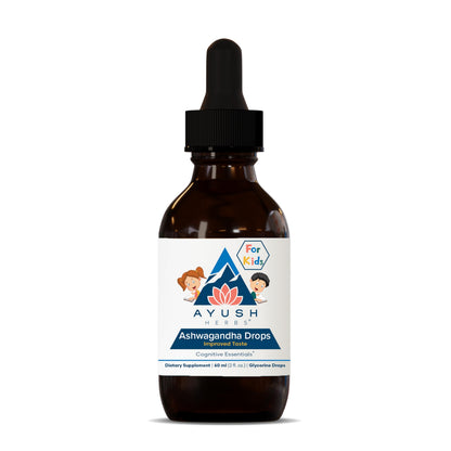 Ayush Herbs Ashwagandha Drops for Kids & Adults – Alcohol-Free Lemon Flavor, 2 oz (80 Servings)