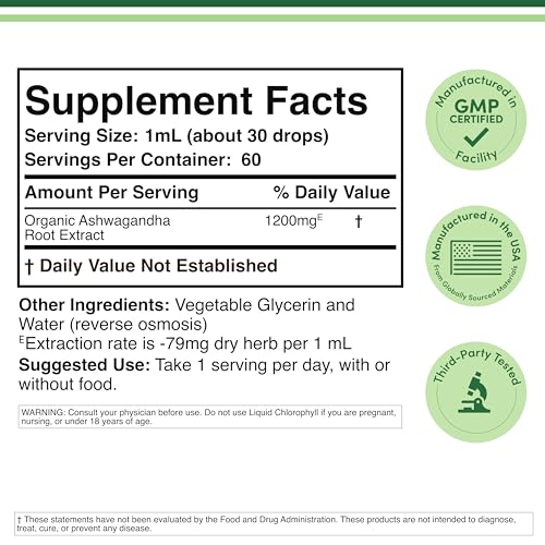 Ashwagandha Organic Drops 1200mg (60 Servings) – Stress Relief | Double Wood