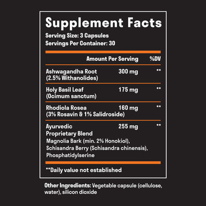 Adrenal Support - Cortisol Manager & Adrenal Support Supplements with Ashwagandha Extract, Rhodiola Rosea, Holy Basil to Support Stress, Fatigue & Energy | Adaptogens for Daily Support | 60 Capsules