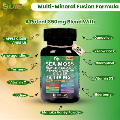 Sea Moss Capsules Ginger - 60 Caps | Energy, Immunity & Skin Health | Vegan & Non-GMO