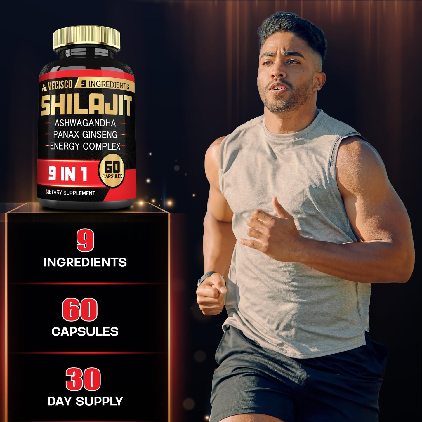 Shilajit Supplement with Ashwagandha, Ginseng, L-Arginine & Chaga - 60 Capsules | Shilajit Pure Himalayan Organic