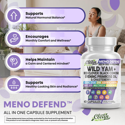 Clean Nutra Wild Yam Root Capsules for Women's Hormone Balance - Pre and Post Menopause Support