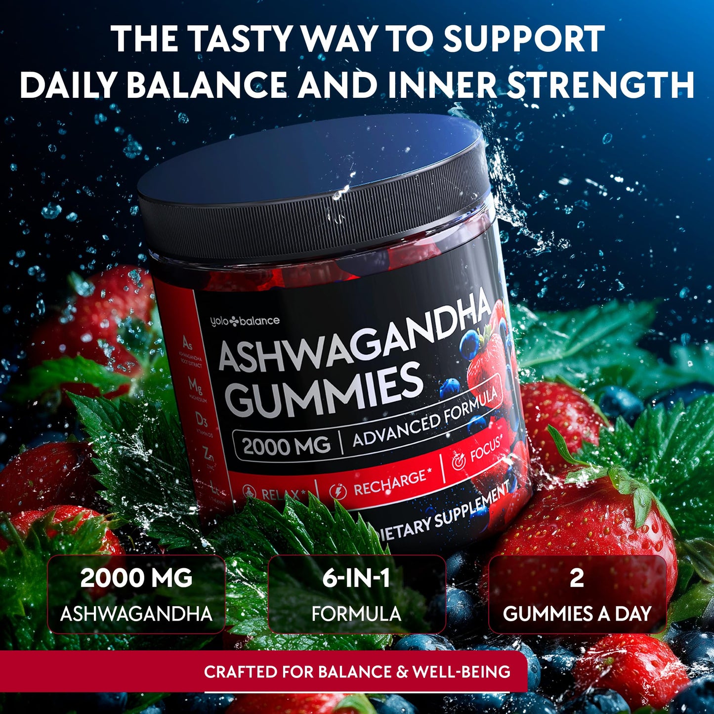 Ashwagandha Gummies – 120 Count (2000 mg) with L-Theanine, GABA, Magnesium, Zinc & Vitamin D3 – Sugar-Free, Vegan, Non-GMO