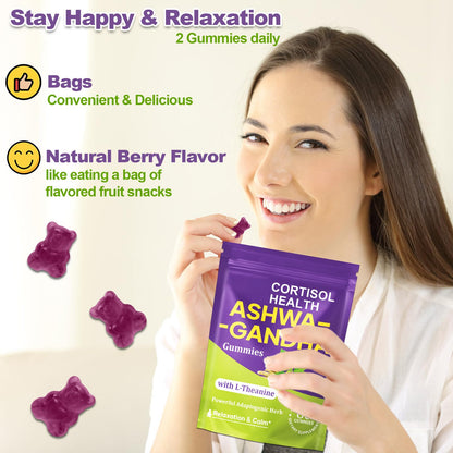 Ashwagandha Gummies - 10 in 1 Organic Ashwaganda Gummies for Women & Men, with L Theanine, Vitamin B6, Black Pepper for Relaxation*, Cognitive, Immune, Zzz, Cortisol, Vegan, Berry Flavor - 60 Count