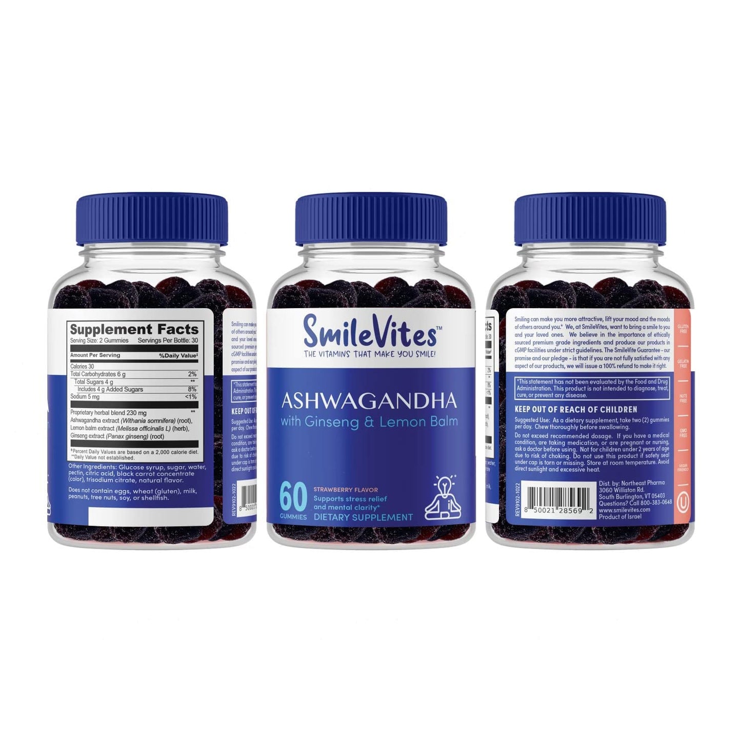 Ashwagandha Gummies with Ginseng & Lemon Balm – Strawberry (60 Count)