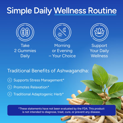 Sugar-Free Ashwagandha Gummies for Stress, Sleep & Mood Support | 30:1 Extract • Vegan Adaptogen • 90 Gummies