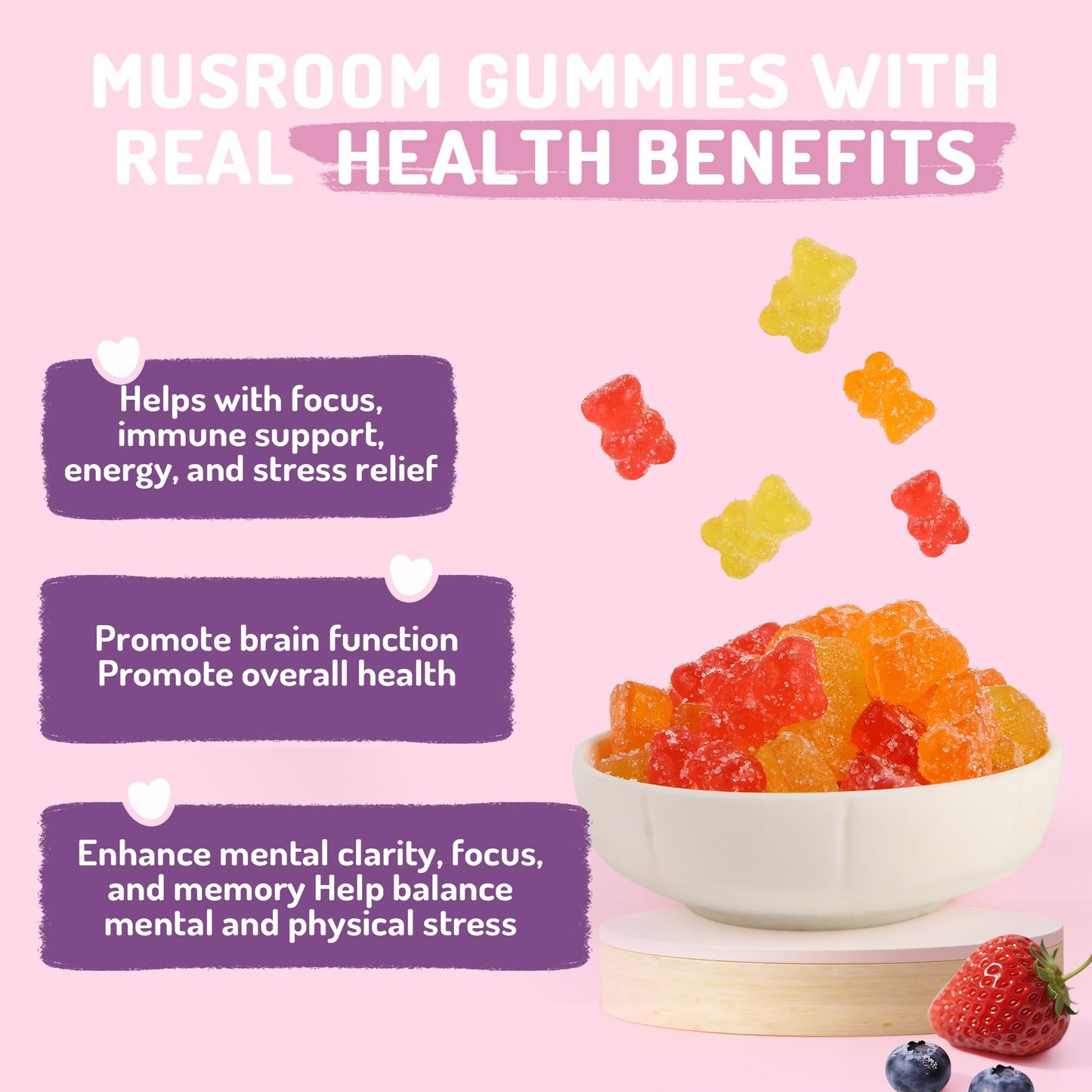 KAACHLI Ashwagandha & 8 Mushroom Blend Gummies 500mg | Focus, Energy & Cognitive Boost – 80 Count