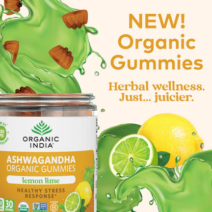 ORGANIC INDIA Ashwagandha Gummies - KSM-66 Stress Support, Lemon Lime, 60 Gummies